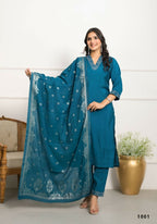 Festive Wear Ethnic Rama Viscose chanderi Stitched Suit With Dupatta - Nisha | Grocsy