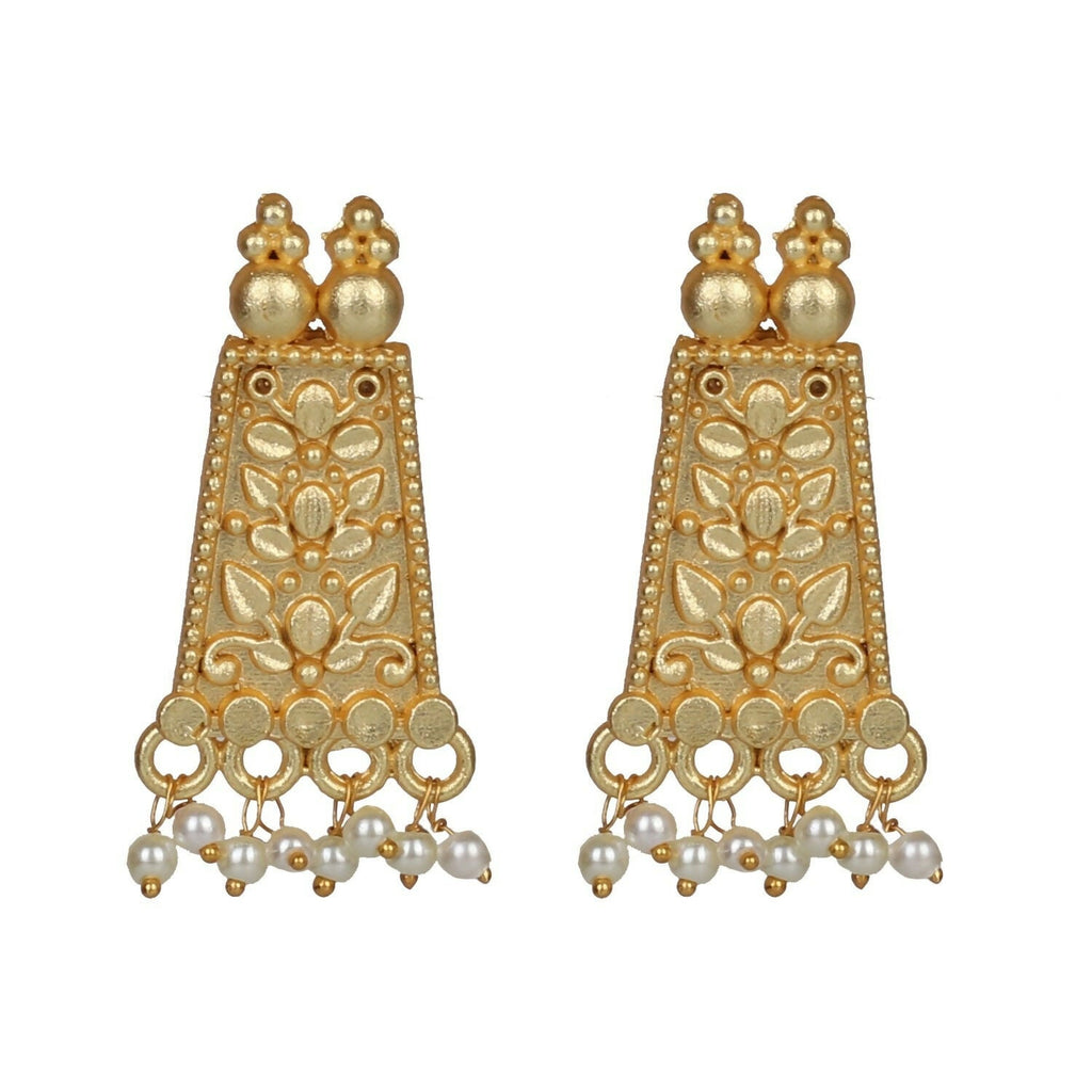 Joban Fashion Women Matte Gold Brass Earrings | Grocsy