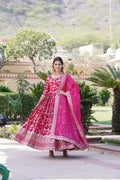 Joban Fashion Pink Viscose Jacquard Sequence Embroidery Work Kurta Set | Grocsy