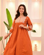 The52 Women's Beautiful Viscose Rayon Fabric Thread Work Flared Kurta Pant Set | Grocsy