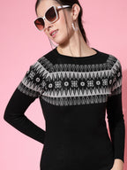 Women Winter Black Cotton Dress - Wool Trees | Grocsy