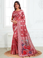 Shree Shyam Fashion Linen Cotton Rust Saree | Grocsy