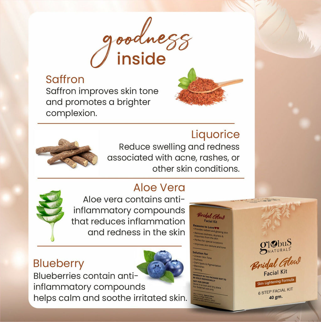 Globus Naturals Illuminating Bridal Glow 6 Step Facial Kit | Grocsy