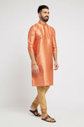 Ethnic India Orange Men's Kurta Bandhani Polyester | Grocsy