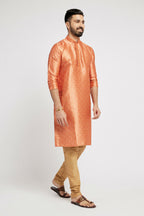 Ethnic India Orange Men's Kurta Bandhani Polyester | Grocsy