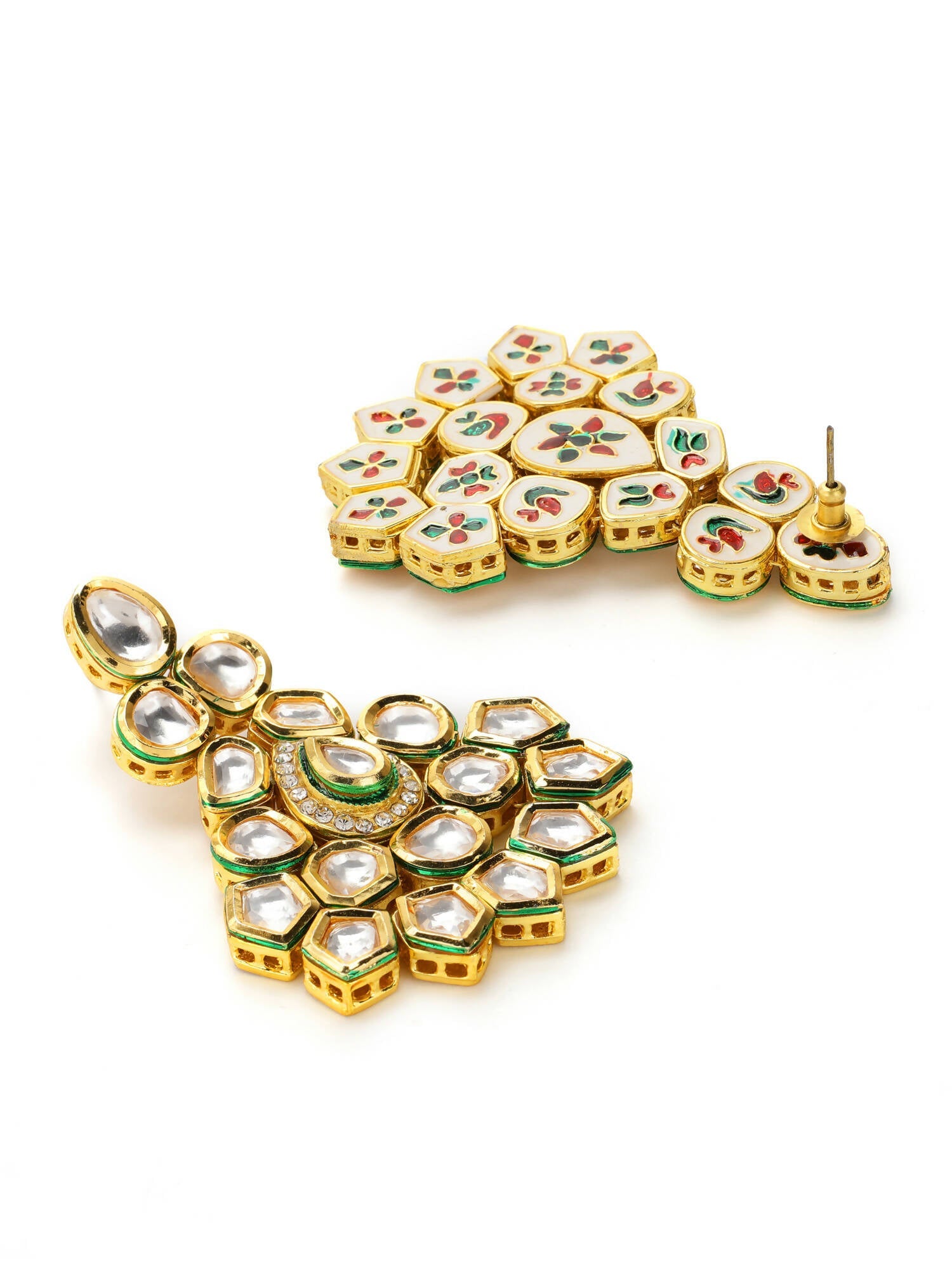 Gold-Polished Maharani Kundan Neckpiece With Earrings And Maang Tikka - Ruby Raang | Grocsy
