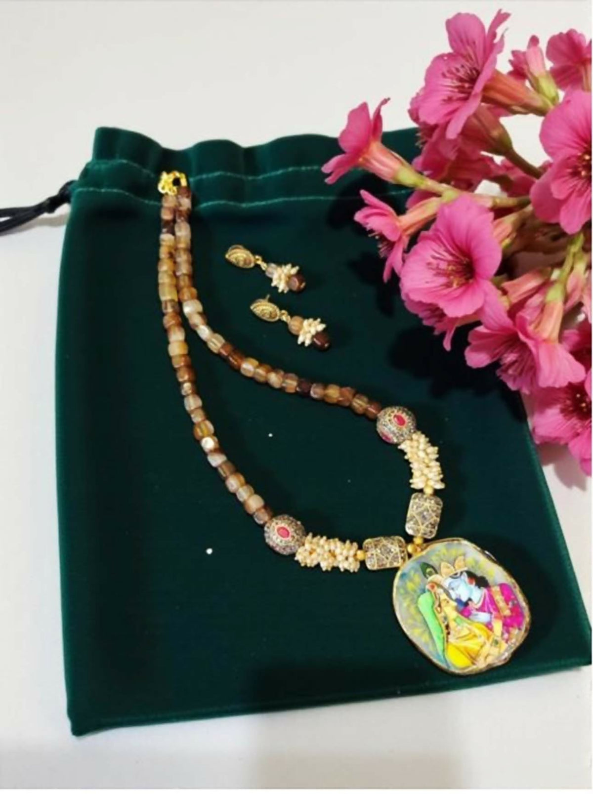 Joban Fashion Women Multi Lord Radha Krishna Tanjore Painting Pendant Beading Necklace | Grocsy