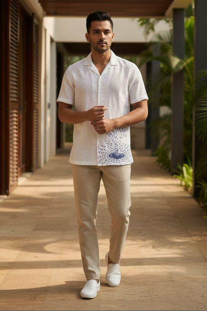 Nivra — White Embroidered Linen Shirt by Hilo Design | Grocsy