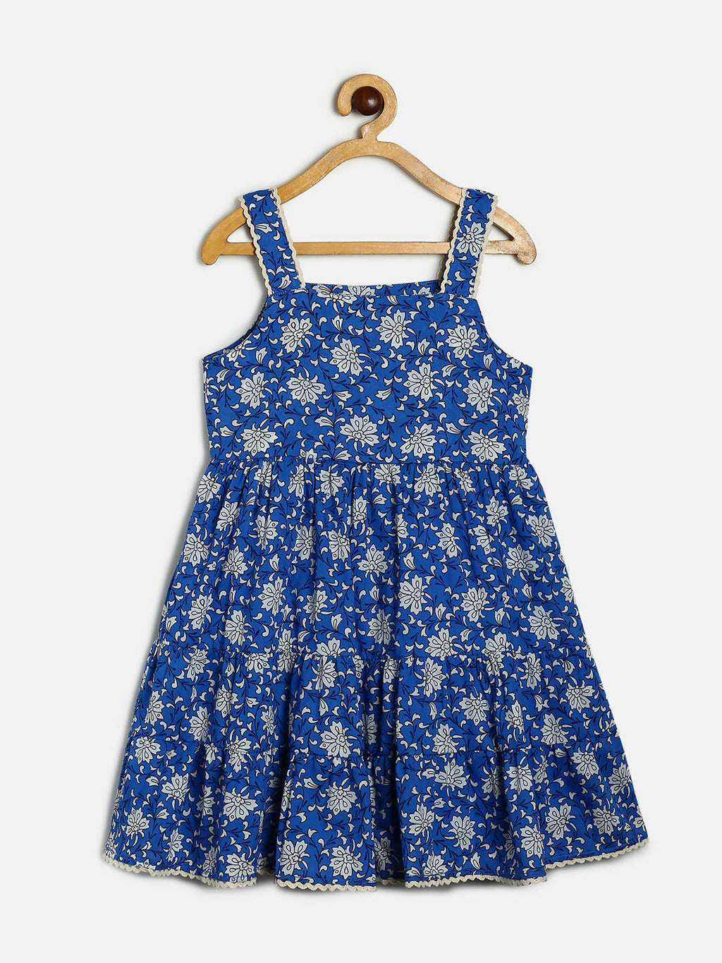 Manet Girls Cotton Layer Frock Printed - Blue | Grocsy
