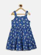 Manet Girls Cotton Layer Frock Printed - Blue | Grocsy