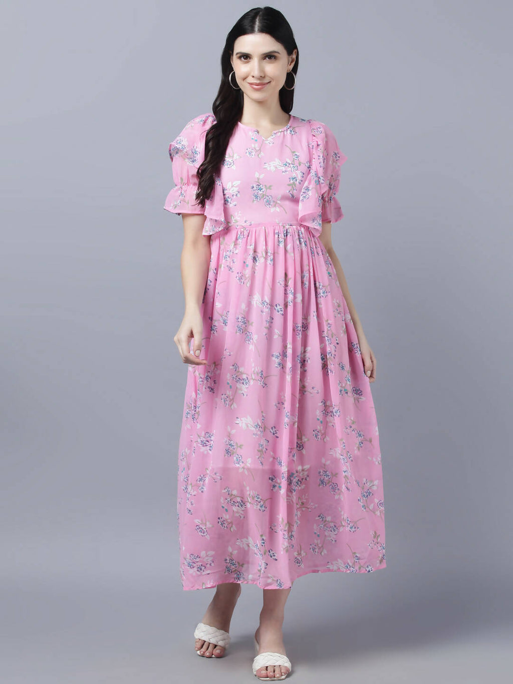 Myshka Women Pink Printed Fit and Flare Dress | Grocsy