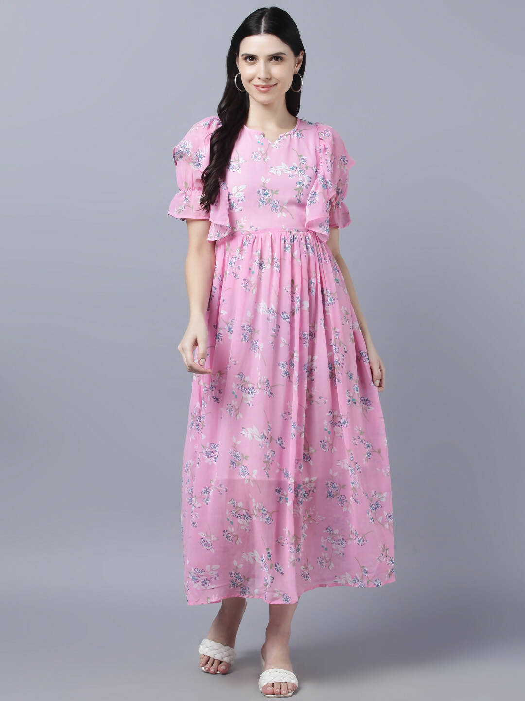 Myshka Women Pink Printed Fit and Flare Dress | Grocsy
