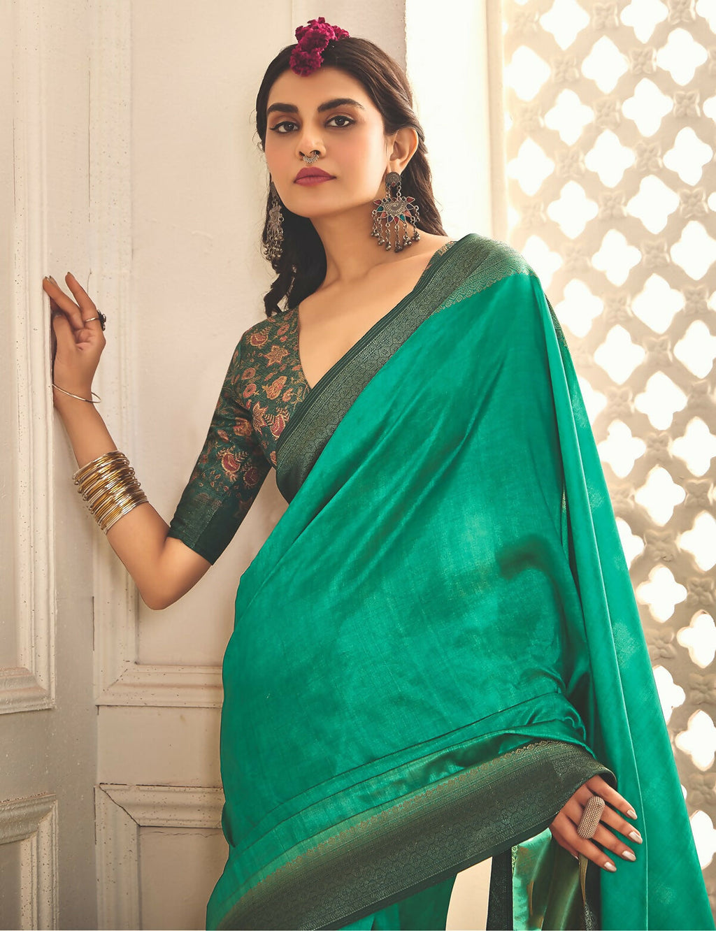 Joban Fashion Satin Silk With Zari Border Green Colored Designer Pallu Saree | Grocsy