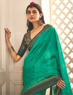 Joban Fashion Satin Silk With Zari Border Green Colored Designer Pallu Saree | Grocsy