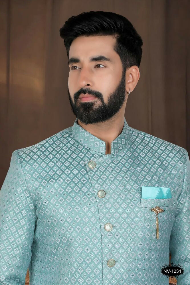 Joban Fashion Men's Green Woven Jacquard Kurta with Pyjama | Grocsy