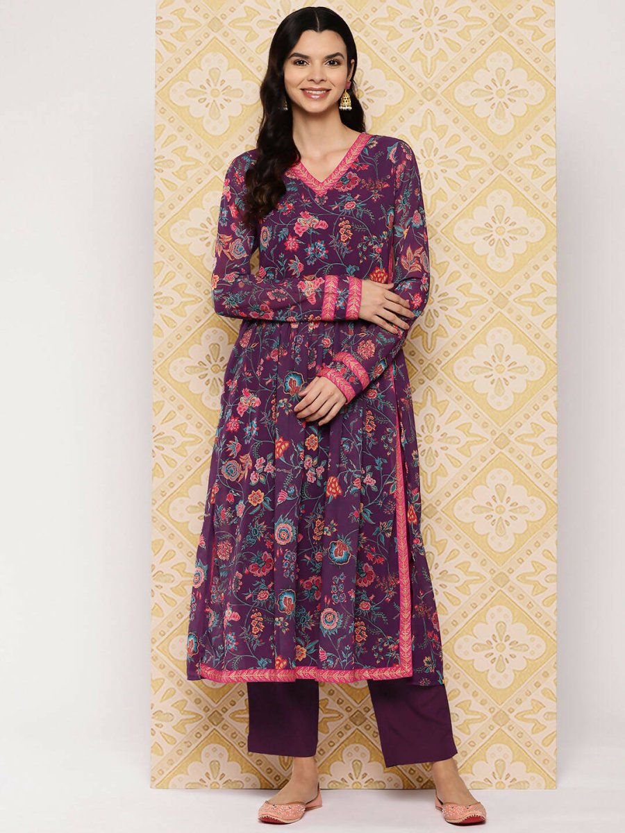 Ahalyaa Women's Traditional wear Kurta Set - Purple | Grocsy