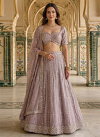 Lehenga Mart Ash Pink Semi Viscose Organza Designer Bollywood Style Wedding Wear Lehenga Choli | Grocsy