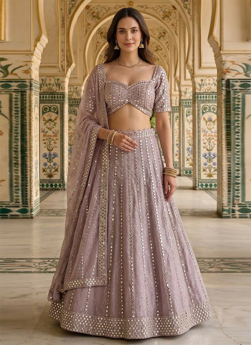 Lehenga Mart Ash Pink Semi Viscose Organza Designer Bollywood Style Wedding Wear Lehenga Choli | Grocsy