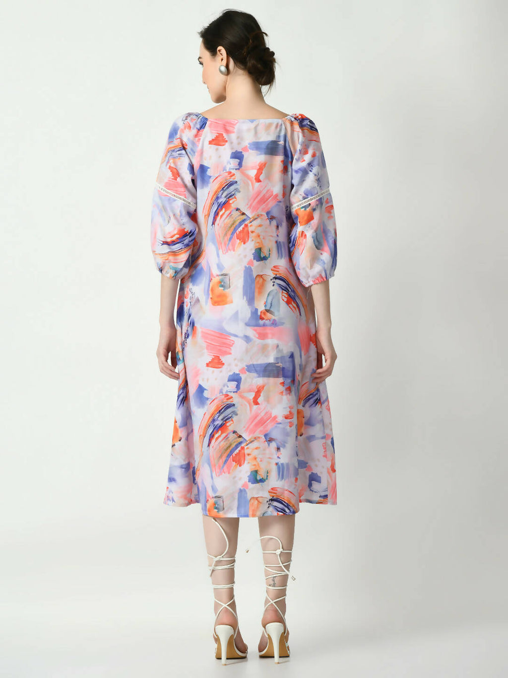 Myshka Women's Multi Abstract Printed A-Line Dress | Grocsy