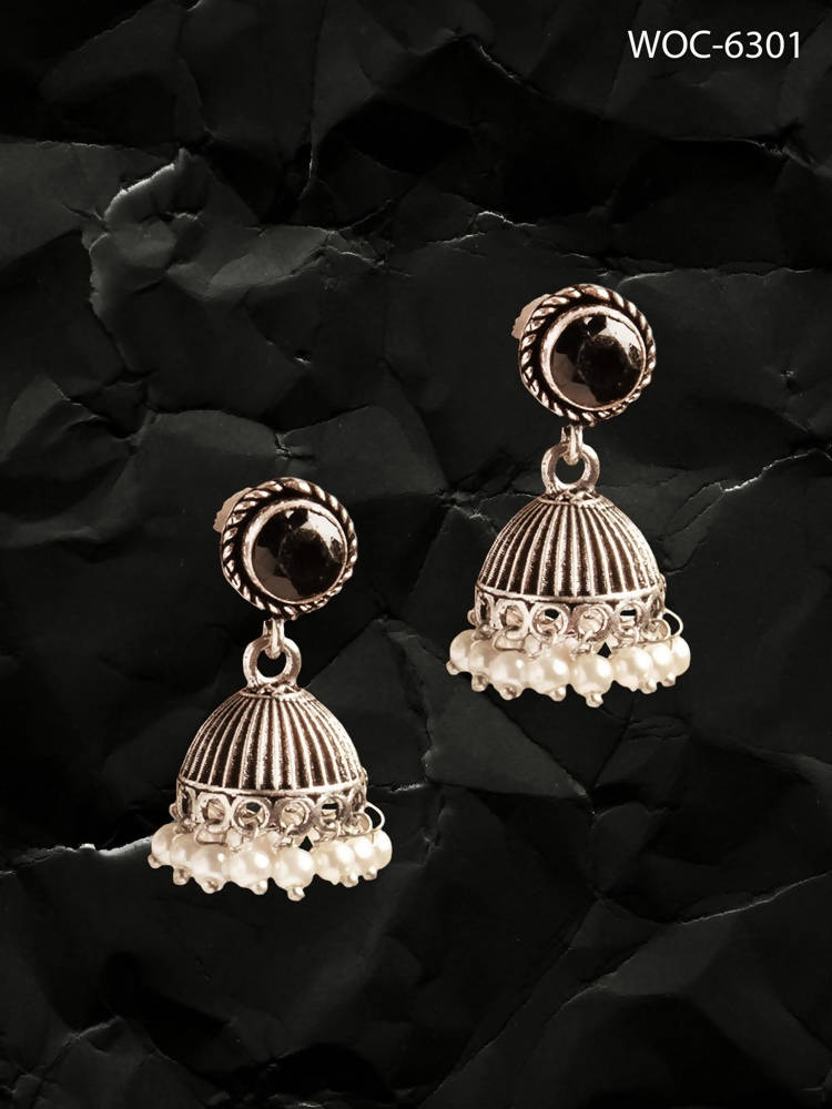 Mominos Fashion Johar Kamal Oxidised Stone Stud Jhumka | Grocsy