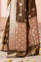 Joban Fashion Olive Green Banarasi Katan Pure Handloom Banarasi Silk Saree | Grocsy