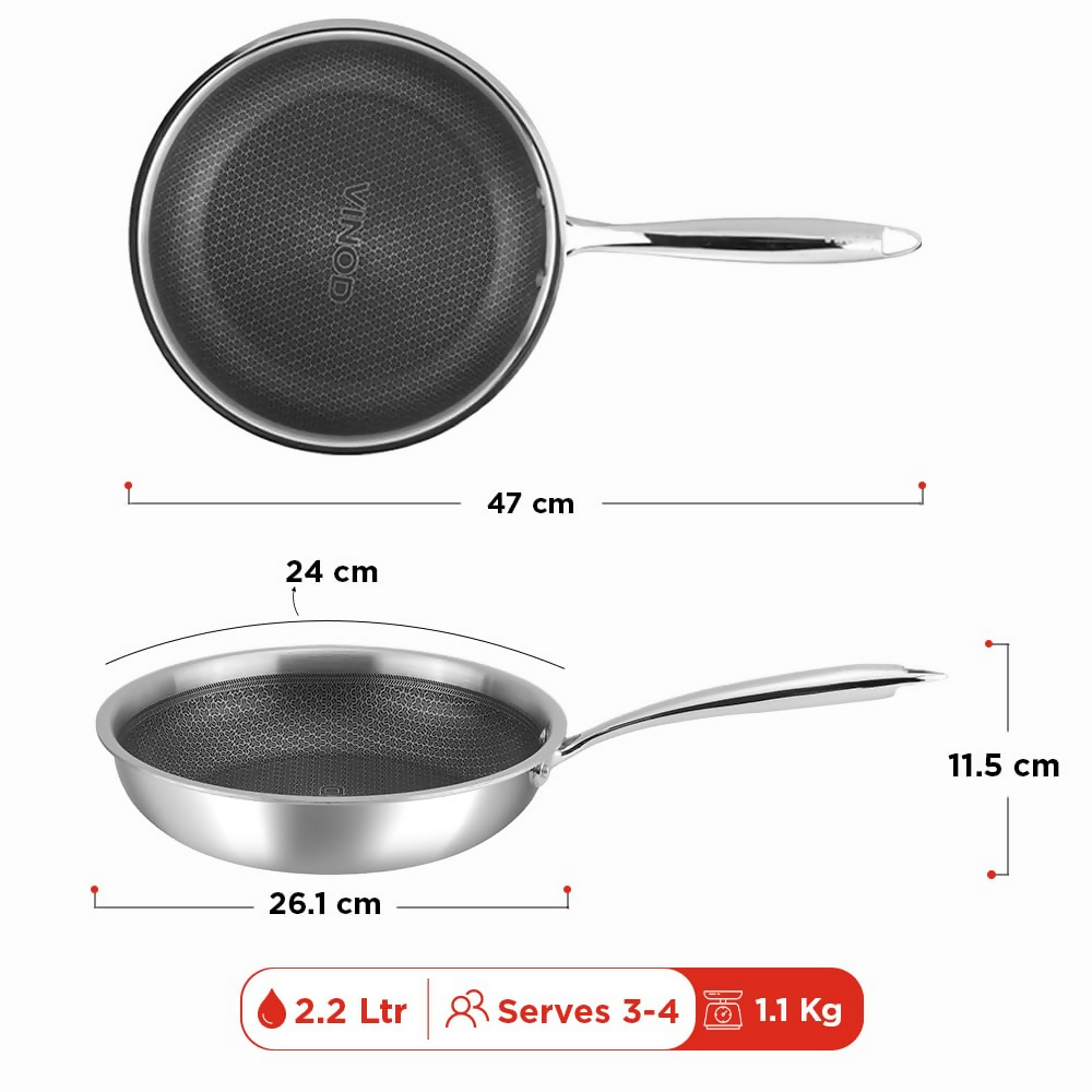 Vinod SAS Pro Platinum Triply Stainless Steel Hybrid Non Stick Frypan | Grocsy