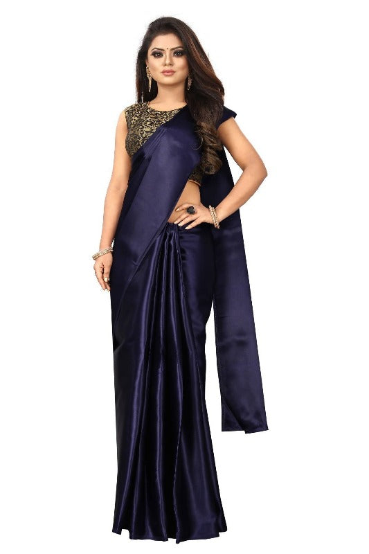 Vamika Navy Satin Designer Saree (PAVITRA NAVY) | Grocsy