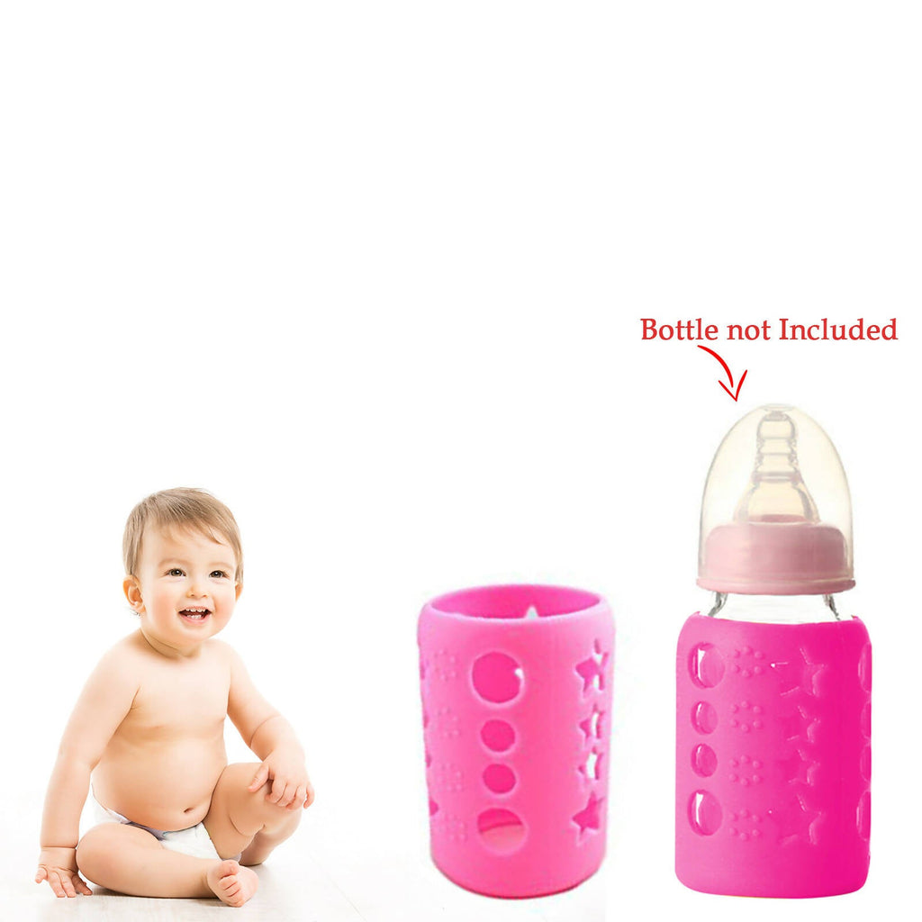 Safe-O-Kid Silicone Baby Feeding Bottle Cover Cum Sleeve for Insulated Protection 120mL- Pink | Grocsy