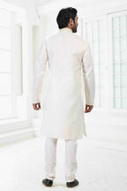 Raivat Ethnic Linen Cotton Thread Work Kurta Pajama In Cream Colour | Grocsy