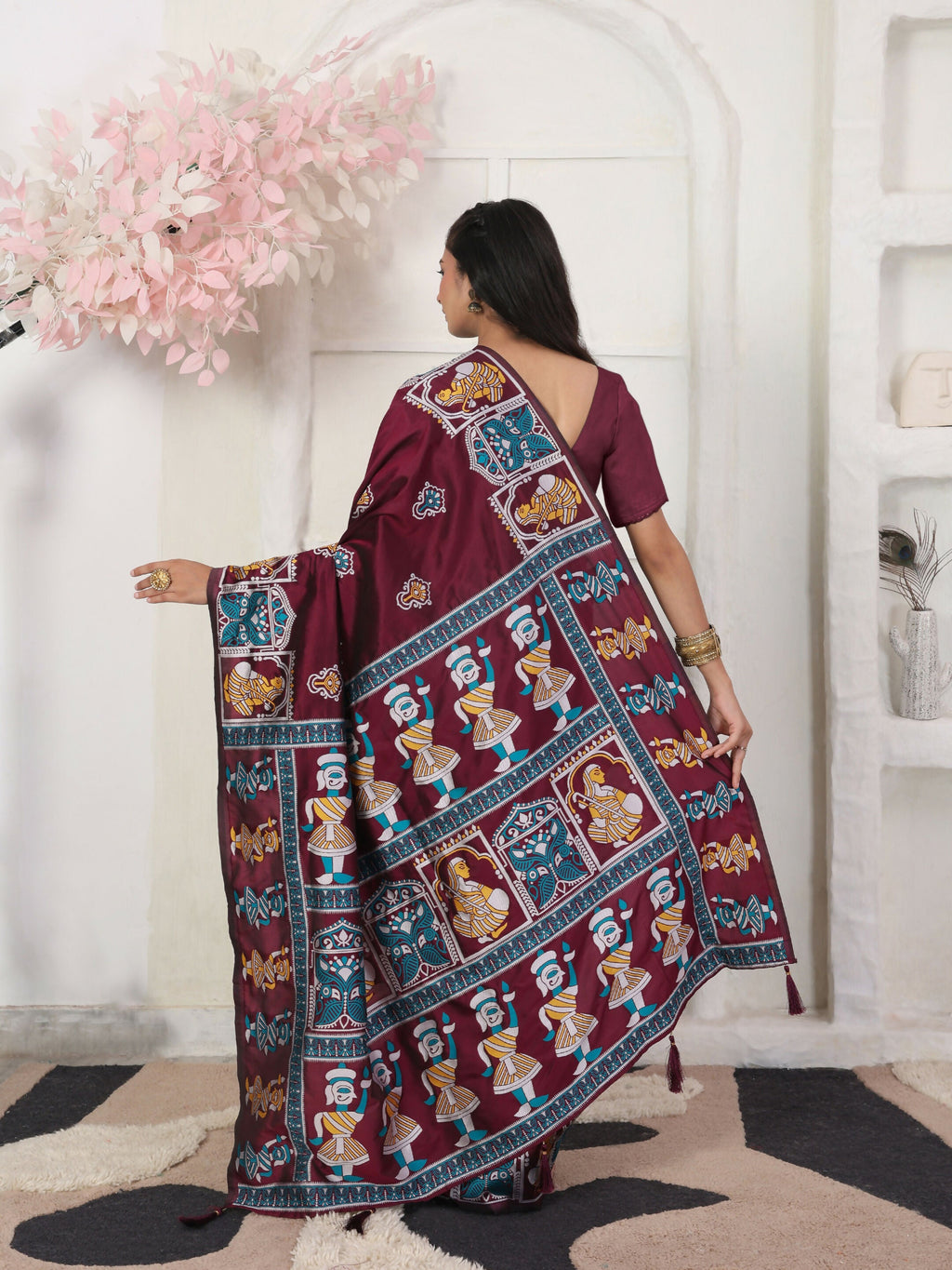 Shree Shyam Fashion Silk Blend Wine Saree | Grocsy