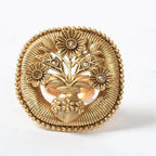 Mominos Fashion Joharkamal Gold-Polished Stone Studded Adjustable Finger Ring - Design 15 | Grocsy