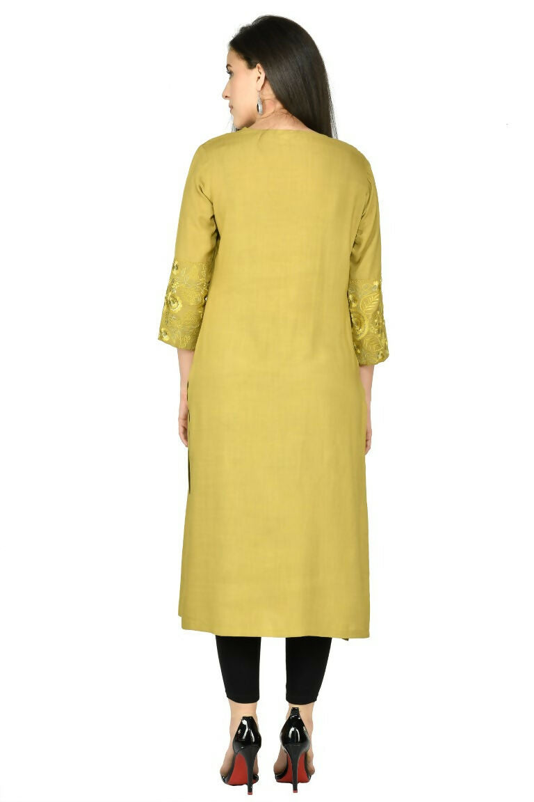 Joban Fashion Mehendi Cotton Rayon Kurta Set | Grocsy
