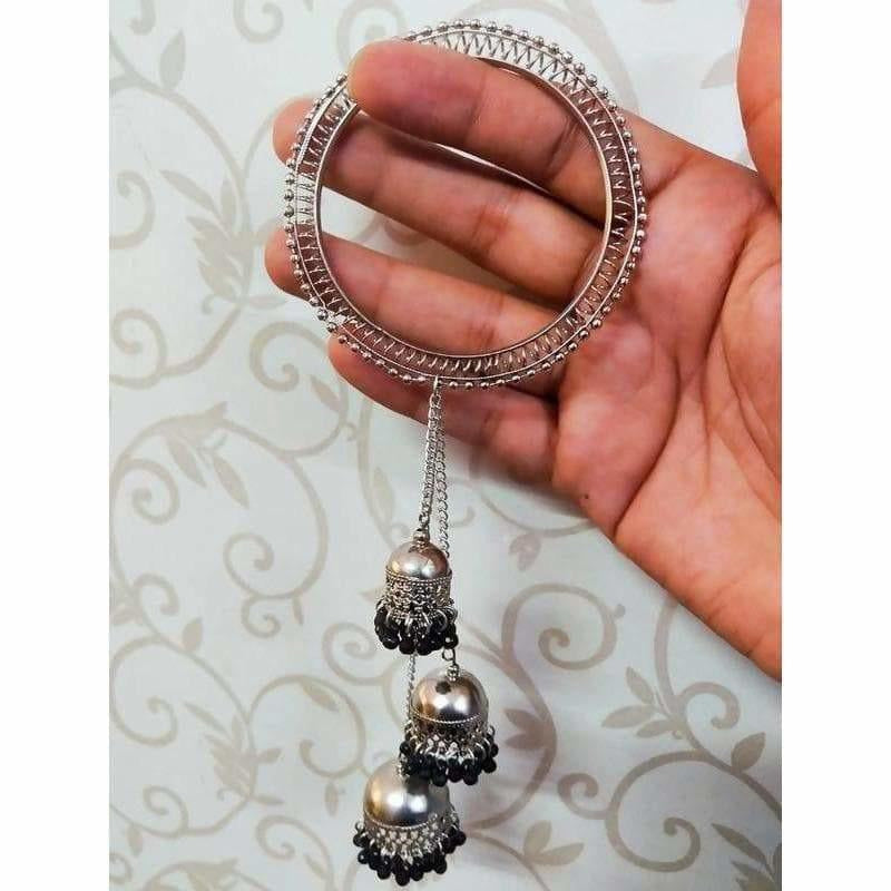 MS Fashion India Stylish Silver Bangles Chains With Black Pearls Jhumkas | Grocsy