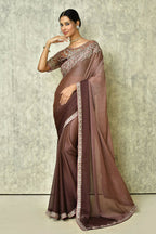 Brown Silk Plain Saree with Blouse Piece - Purvi | Grocsy