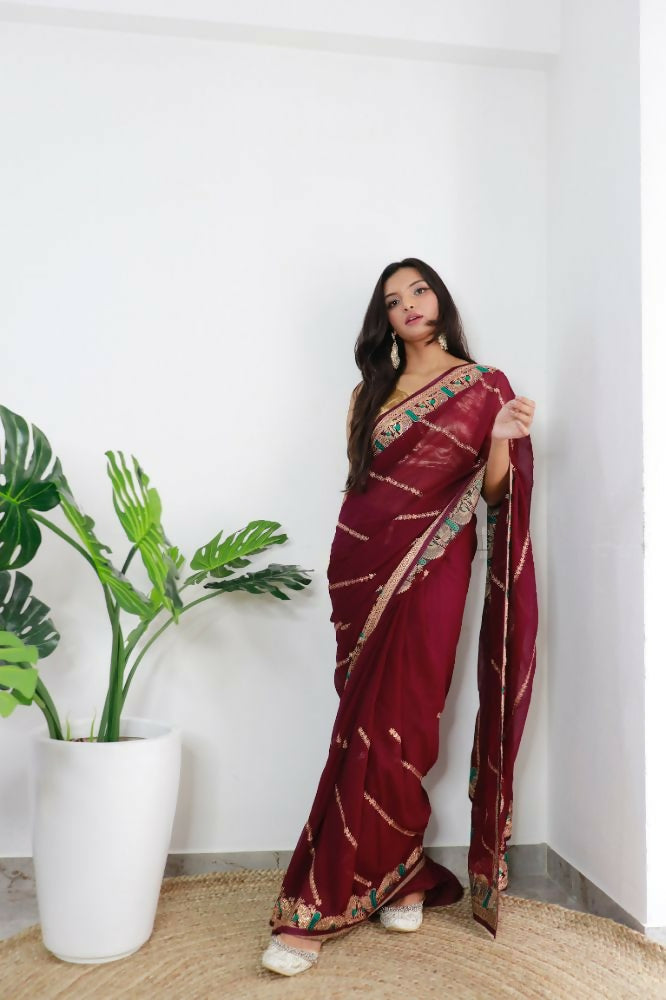 Vamsee Aaradhna Maroon Georgette Saree | Grocsy
