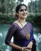 DEIANA'S Beautiful Designer Golden zari Soft Lichi Silk Saree - Navy Blue | Grocsy