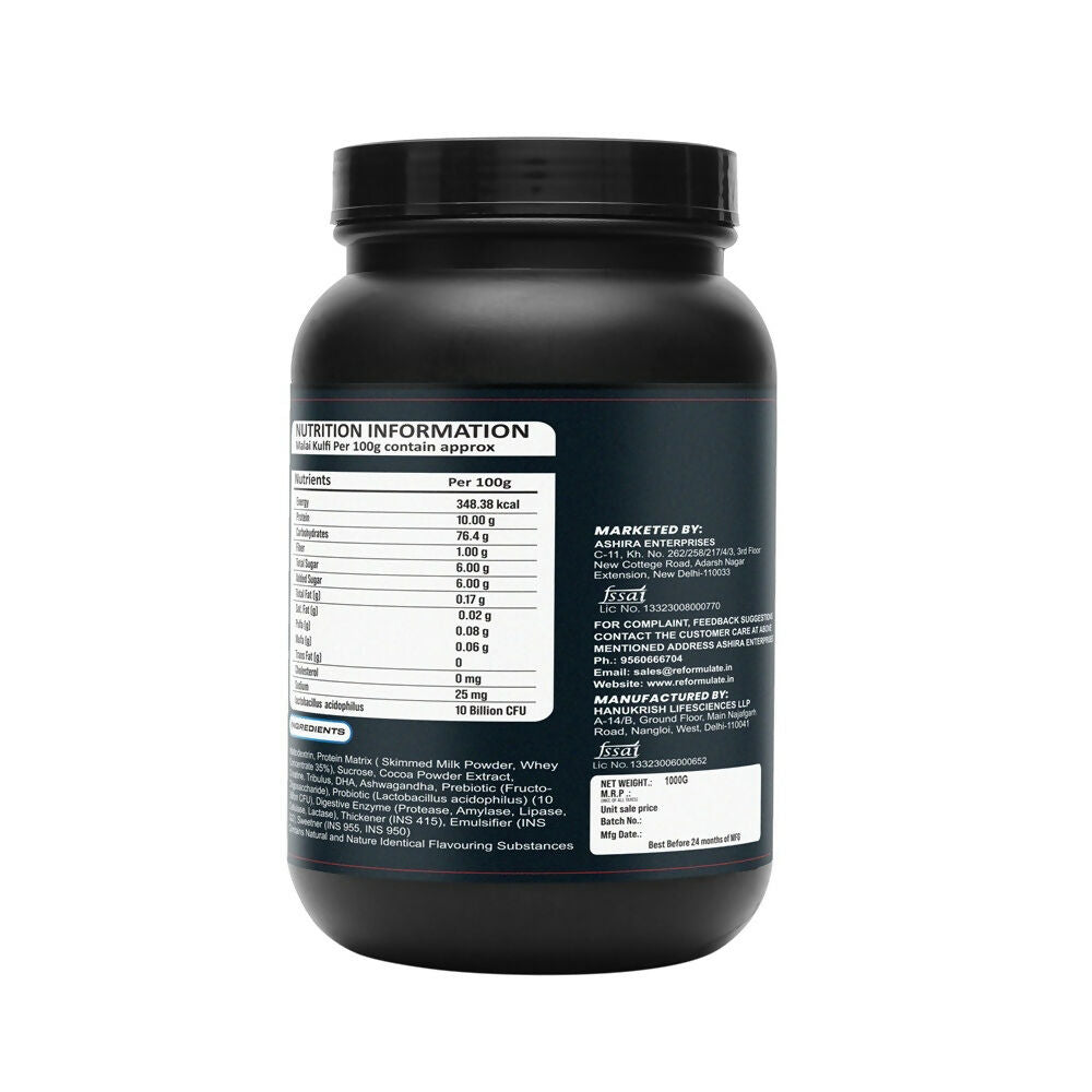 Reformulate Regain I Mass Gainer with Added Pre and Pro Biotics I 364 Energy | 1.5 Creatine - Malai Kulfi | Grocsy