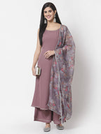 Myshka Women Mauve Silk Blend Solid Sleeveless Round Neck Neck Kurta Palazzo Dupatta Set | Grocsy