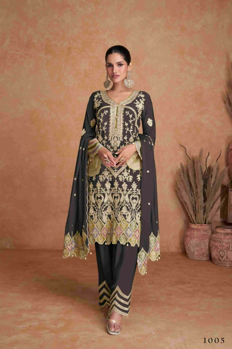 Festive Wear Ethnic Black Chinon Stitched Suit With Dupatta - Zeeya | Grocsy