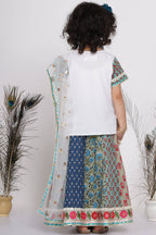 Little Bansi Girls Cotton Embroidery Kurta With Lehenga & Tussel - White & Multicolor | Grocsy