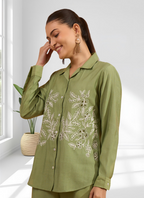 Joban Fashion Green Silk Embroidered Readymade Cord Set | Grocsy