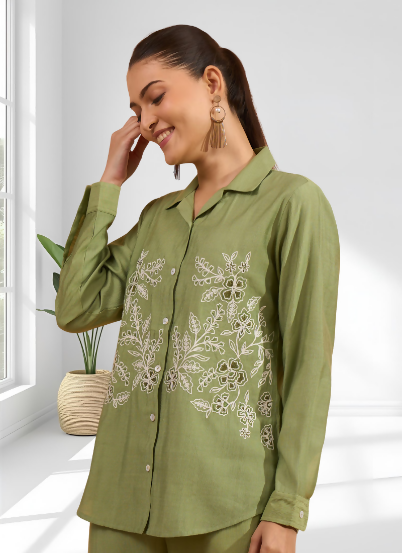 Joban Fashion Green Silk Embroidered Readymade Cord Set | Grocsy