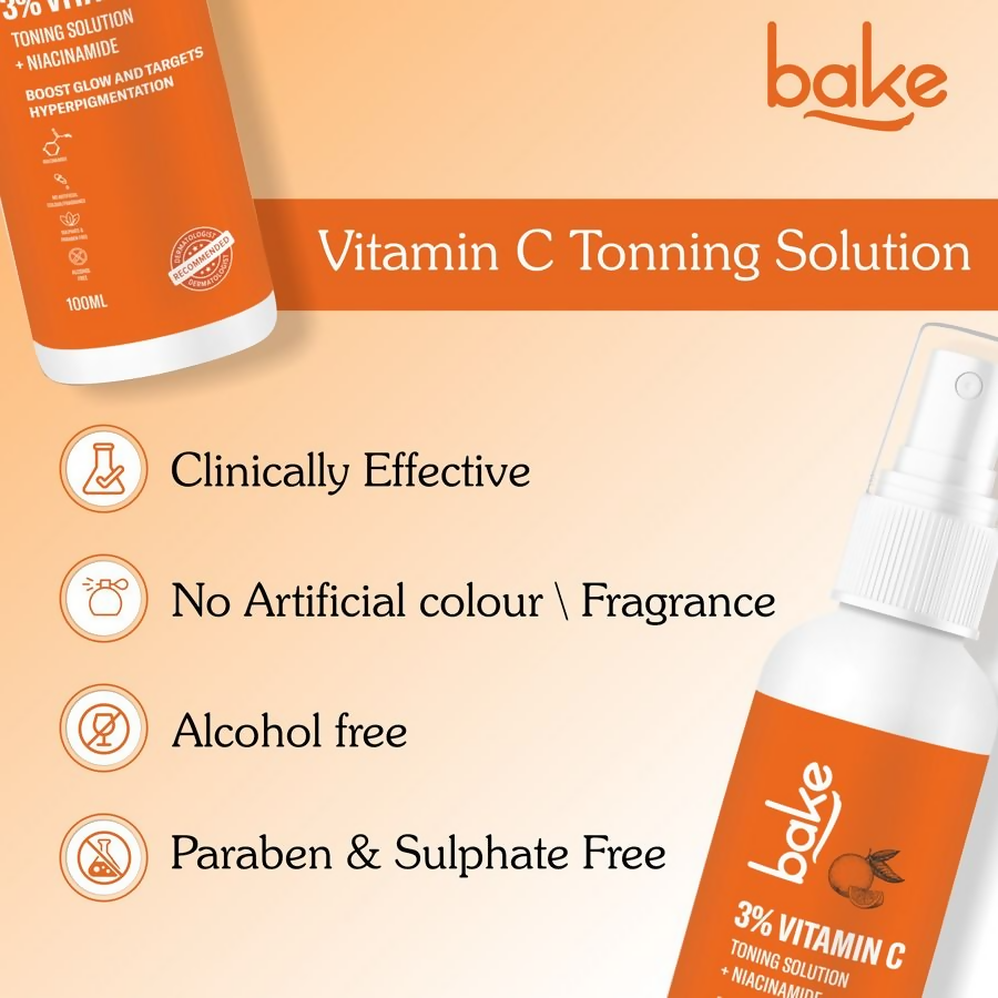 Bake 3% Vitamin C Toner With Niacinamide For Brightening & Glowing Skin | Grocsy
