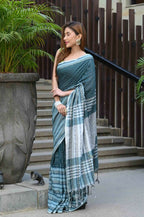 Beatitude Blue Cotton Tanchori Handloom Saree | Grocsy