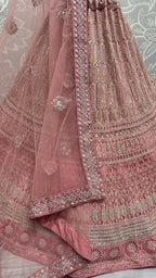Jyoti Fashion Women's Pink Heavy Net Fancy Dori, Multi Thread, Rainbow Sequins and Diamond Work Wedding Lehenga Choli | Grocsy