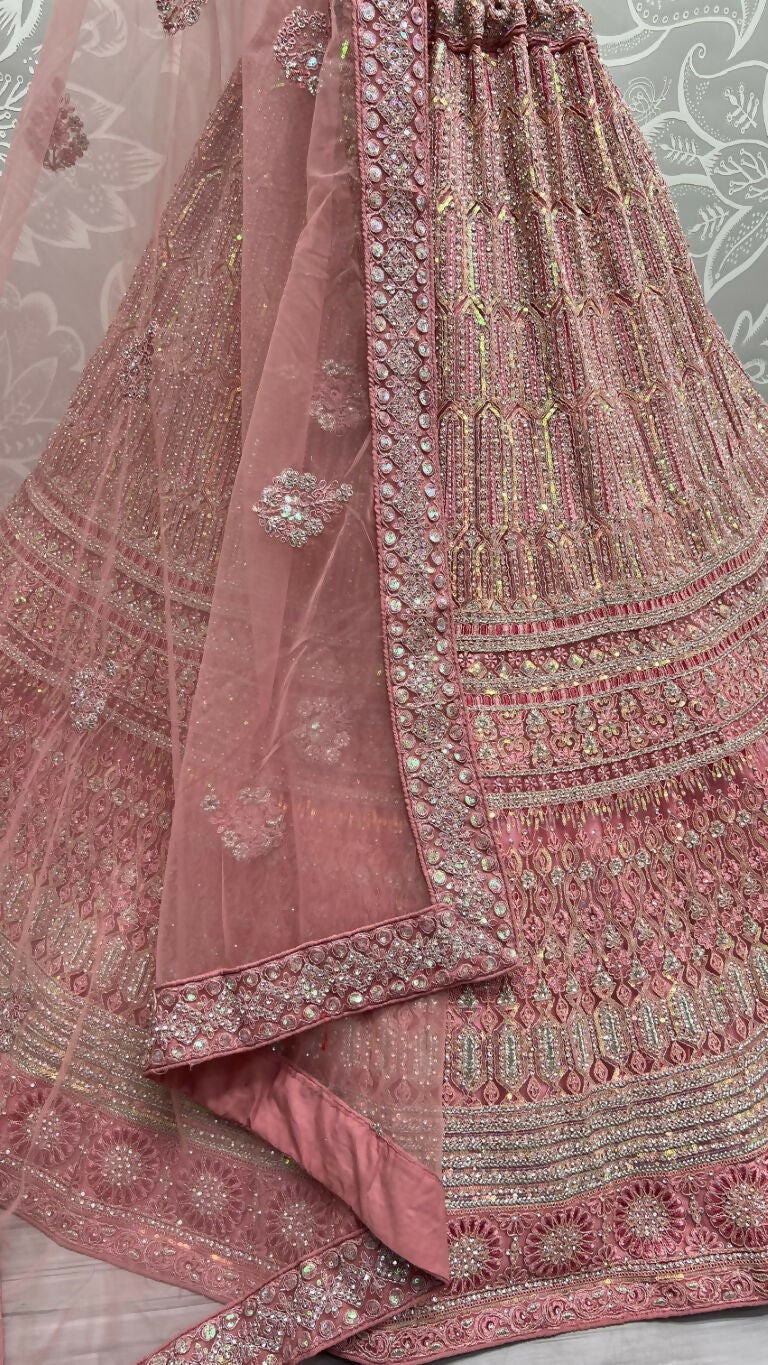 Jyoti Fashion Women's Pink Heavy Net Fancy Dori, Multi Thread, Rainbow Sequins and Diamond Work Wedding Lehenga Choli | Grocsy
