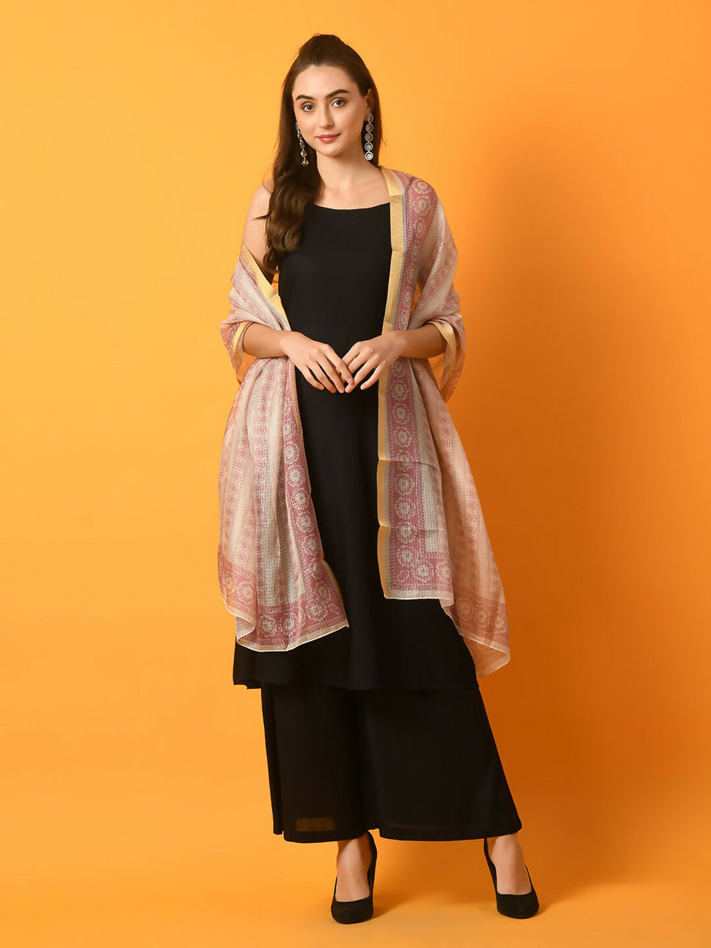 Myshka Women's Black Solid Anarkali Party Kurta Set With Printed Dupatta | Grocsy