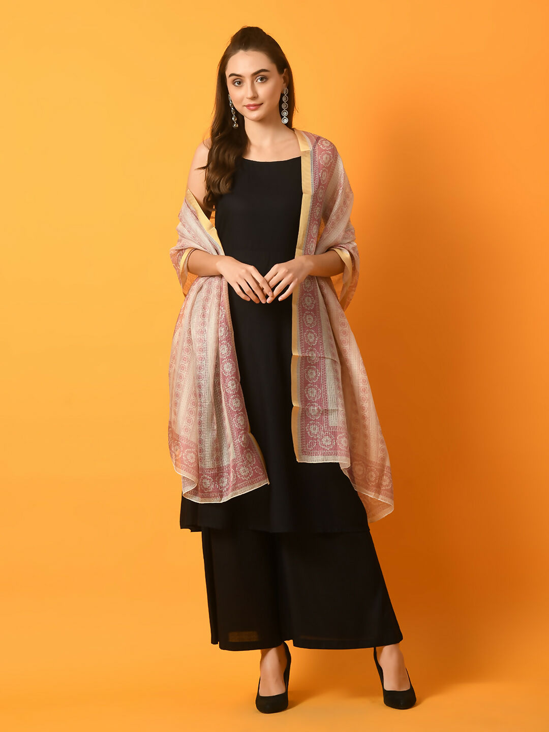 Myshka Women's Black Solid Anarkali Party Kurta Set With Printed Dupatta | Grocsy