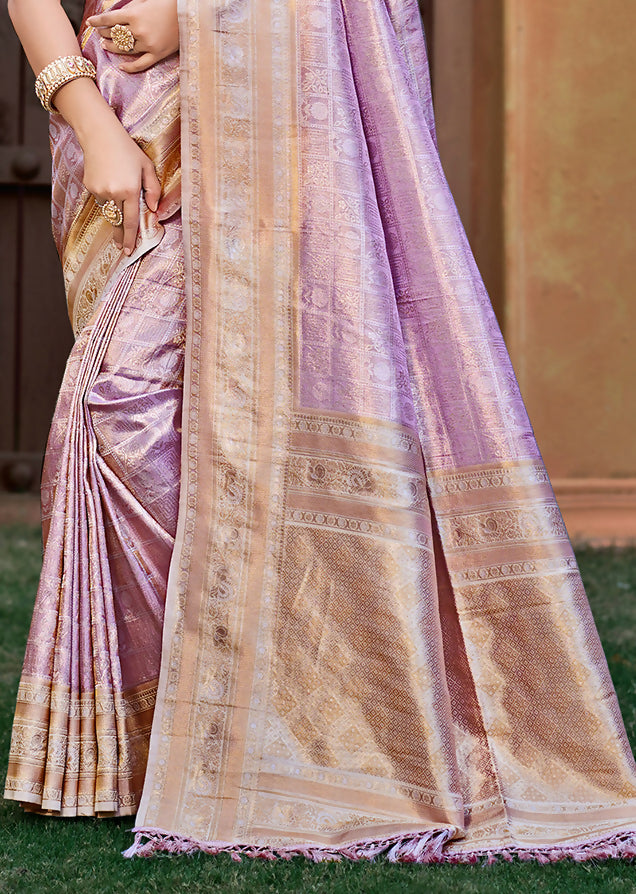 Sangam Prints Lavender Kanjivaram Silk Woven Work Traditional Saree | Grocsy
