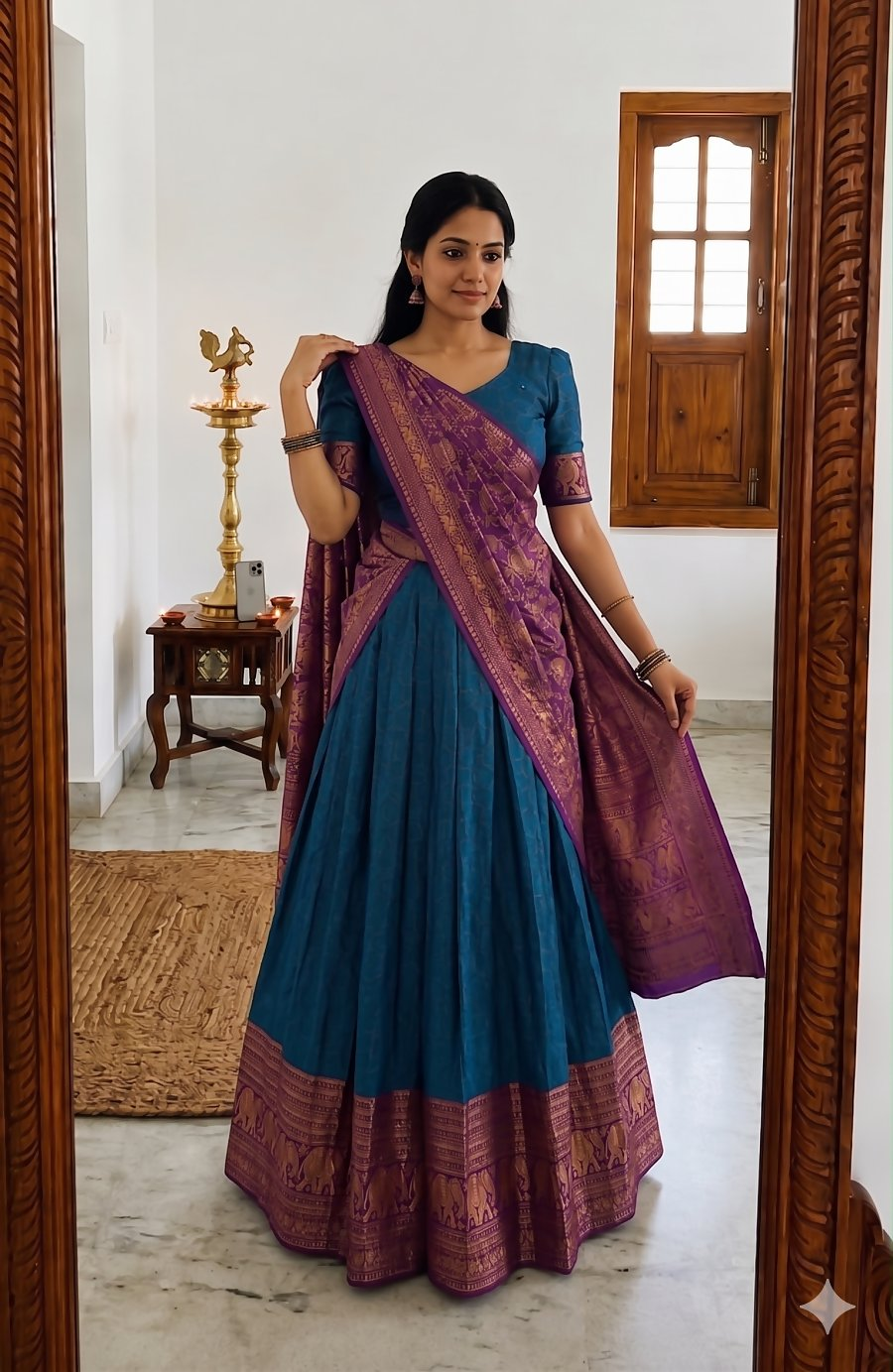 Teeya Creation Royal Blue Traditional Lehenga Choli Set Featuring Intricate Purple and Gold Zari Detailing | Grocsy